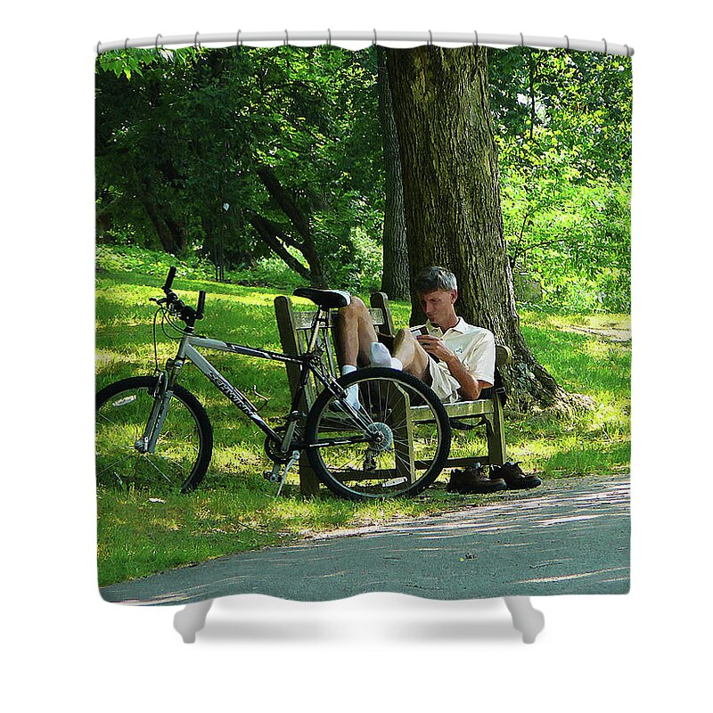Summer Shower Curtain featuring the photograph Relaxing After the Ride by Susan Savad