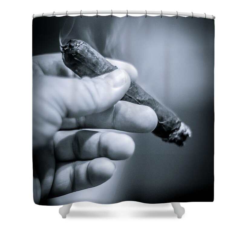 Relaxing With A Cigar Shower Curtain featuring the photograph Relaxing with a Cigar by David Morefield