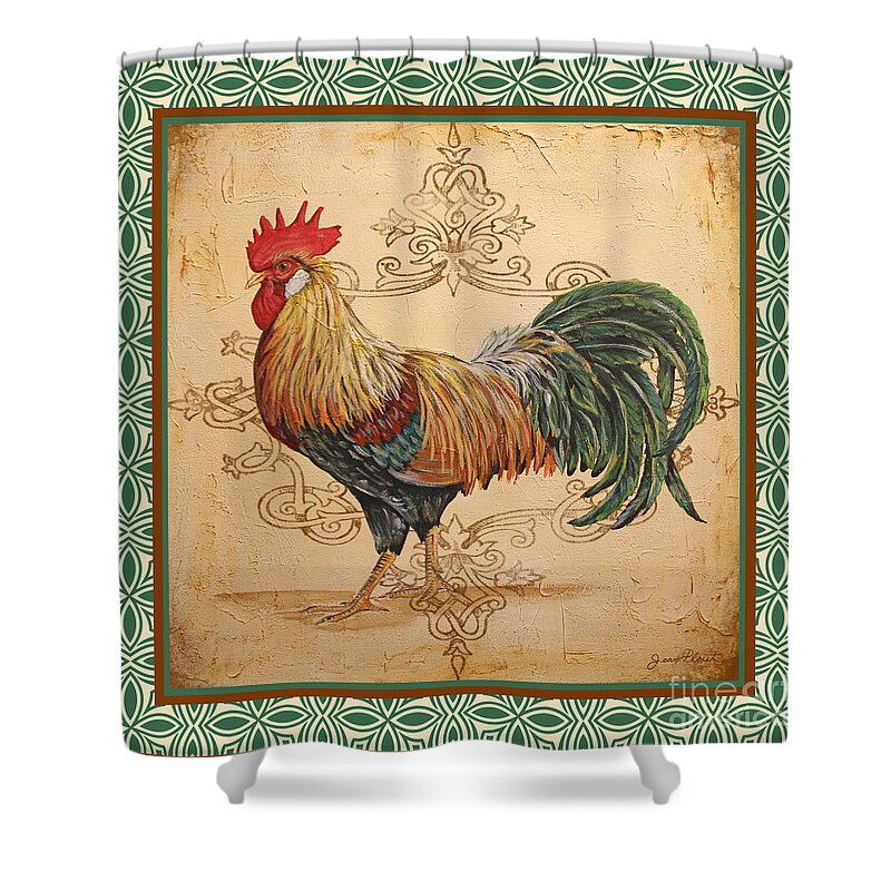 Acrylic Painting Shower Curtain featuring the painting Renaissance Rooster-A-GREEN by Jean Plout