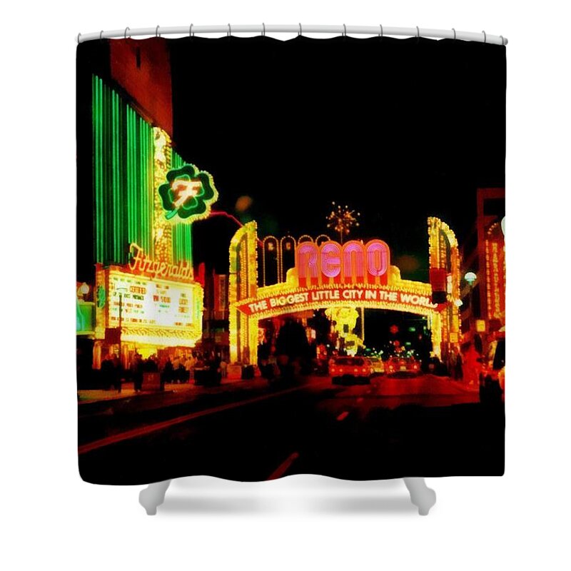Reno Shower Curtain featuring the photograph Reno at Night by Michelle Calkins