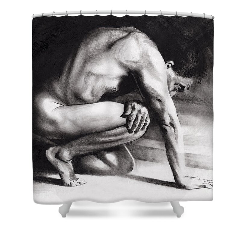 Figurative Shower Curtain featuring the drawing Resting Il by Paul Davenport