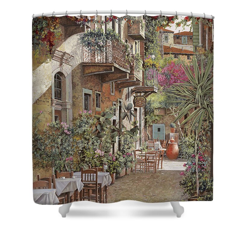 Greece Shower Curtain featuring the painting Rethimnon-Crete-Greece by Guido Borelli