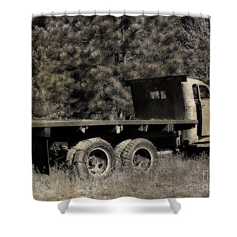 Vintage Shower Curtain featuring the photograph Retired Textured by Sharon Elliott