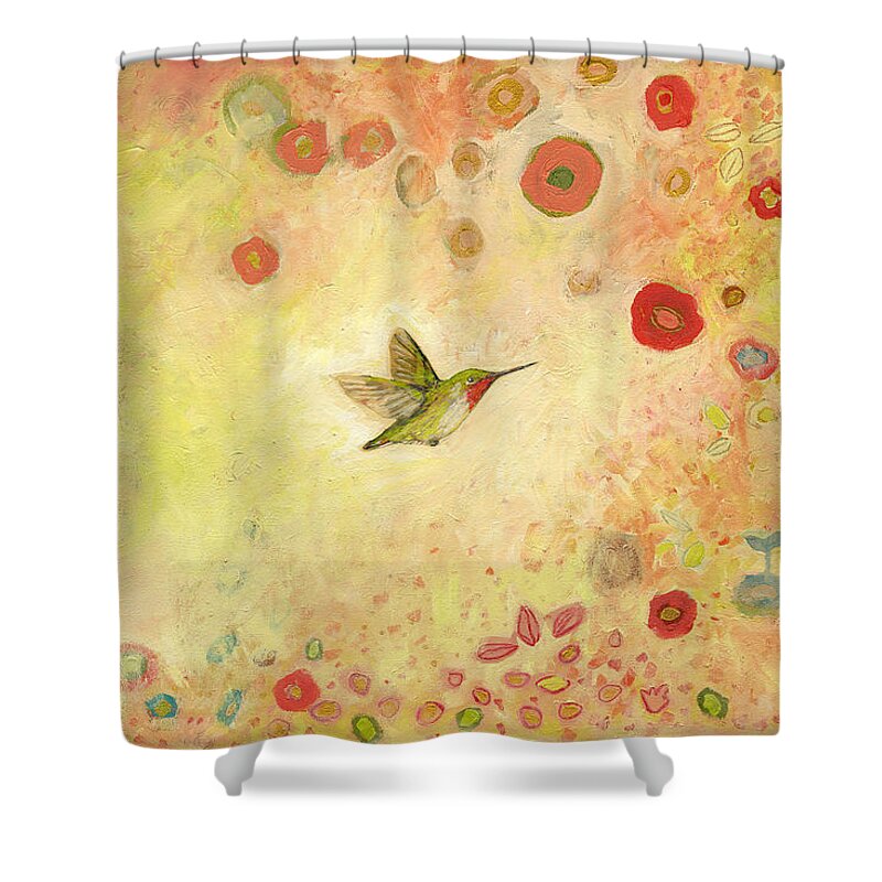 Bird Shower Curtain featuring the painting Returning to Fairyland by Jennifer Lommers