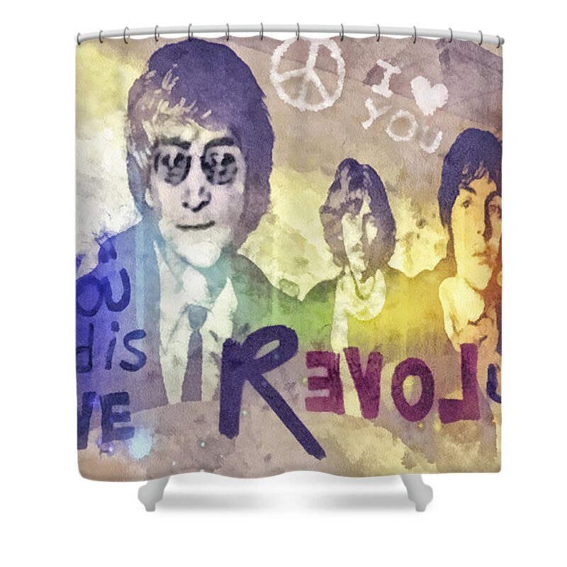 Revolution Shower Curtain featuring the mixed media Revolution by Mo T