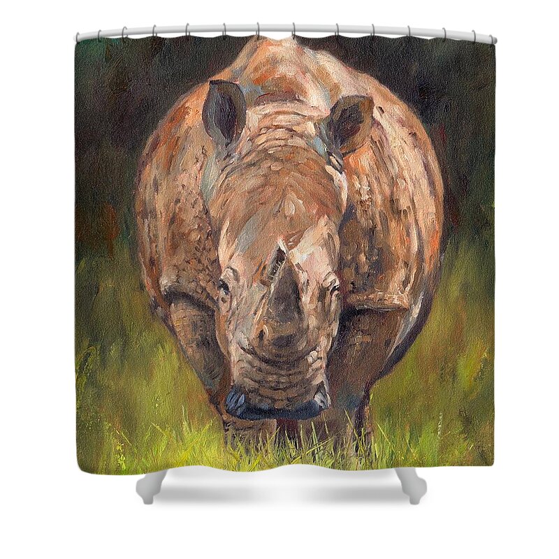 Rhino Shower Curtain featuring the painting Rhino by David Stribbling