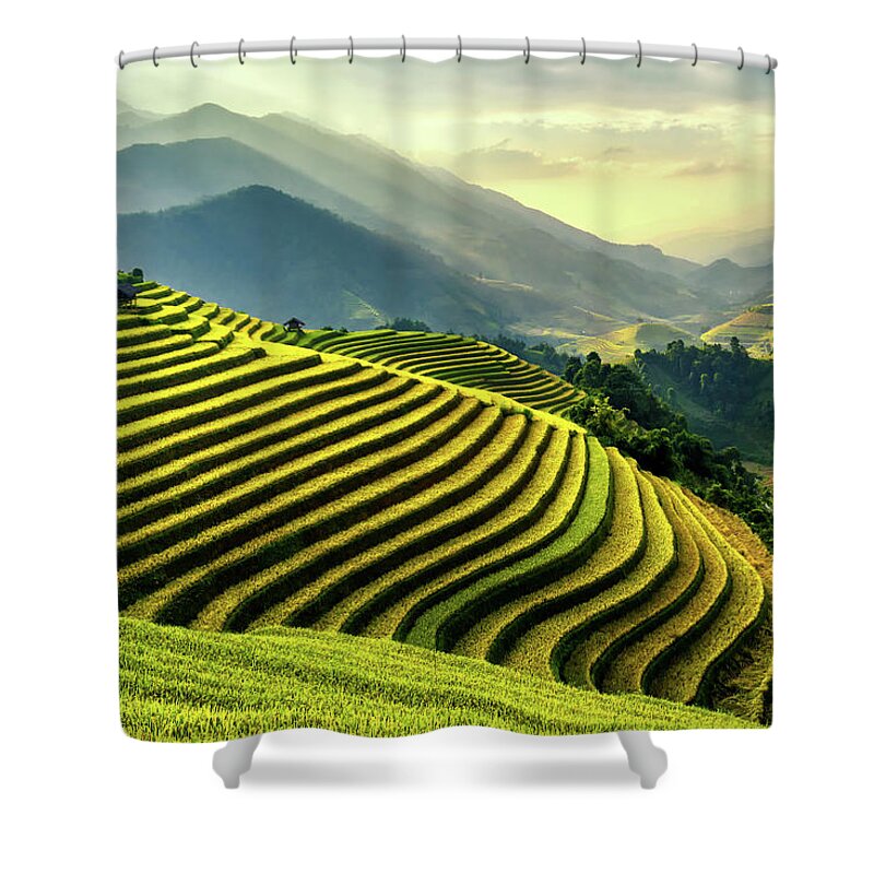 Scenics Shower Curtain featuring the photograph Rice Terraces At Mu Cang Chai , Vietnam by Chan Srithaweeporn
