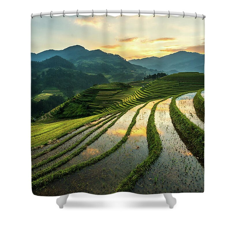 Scenics Shower Curtain featuring the photograph Rice Terraces At Mu Cang Chai, Vietnam by Chan Srithaweeporn