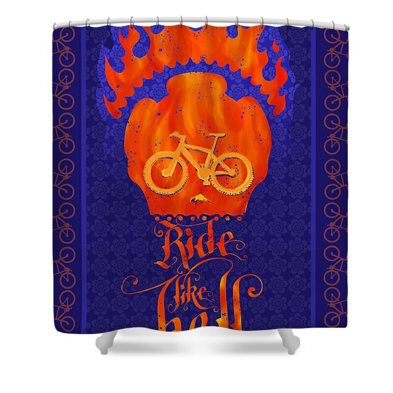 Cycling Poster Shower Curtain featuring the painting Ride Like Hell by Sassan Filsoof