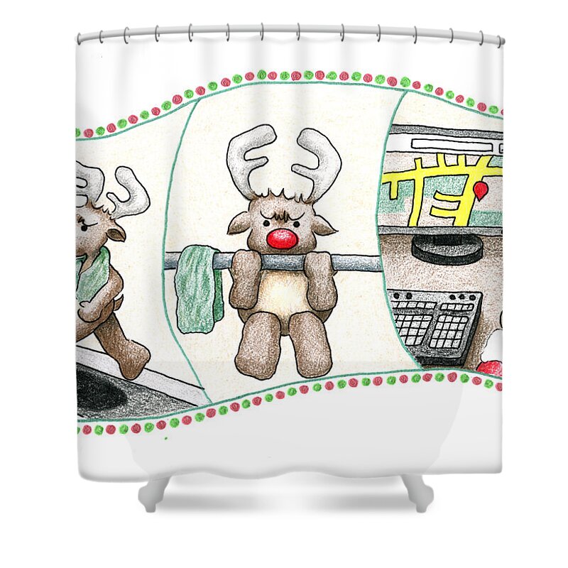 Training Reindeer Shower Curtain featuring the drawing Right Before X'mas by Keiko Katsuta