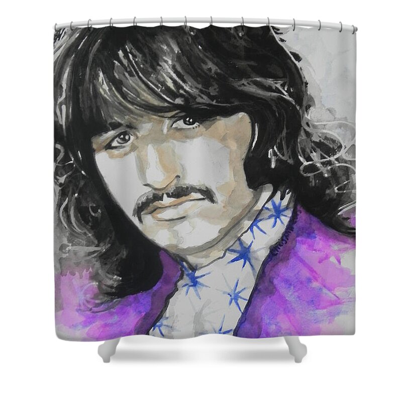 Watercolor Painting Shower Curtain featuring the painting Ringo Starr. 01 by Chrisann Ellis