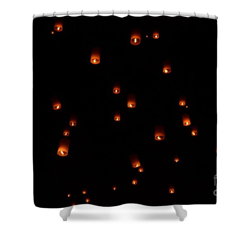 Rise Shower Curtain featuring the photograph RISE Festival Lanterns 2014 horizontal Sky Only Number One by Heather Kirk
