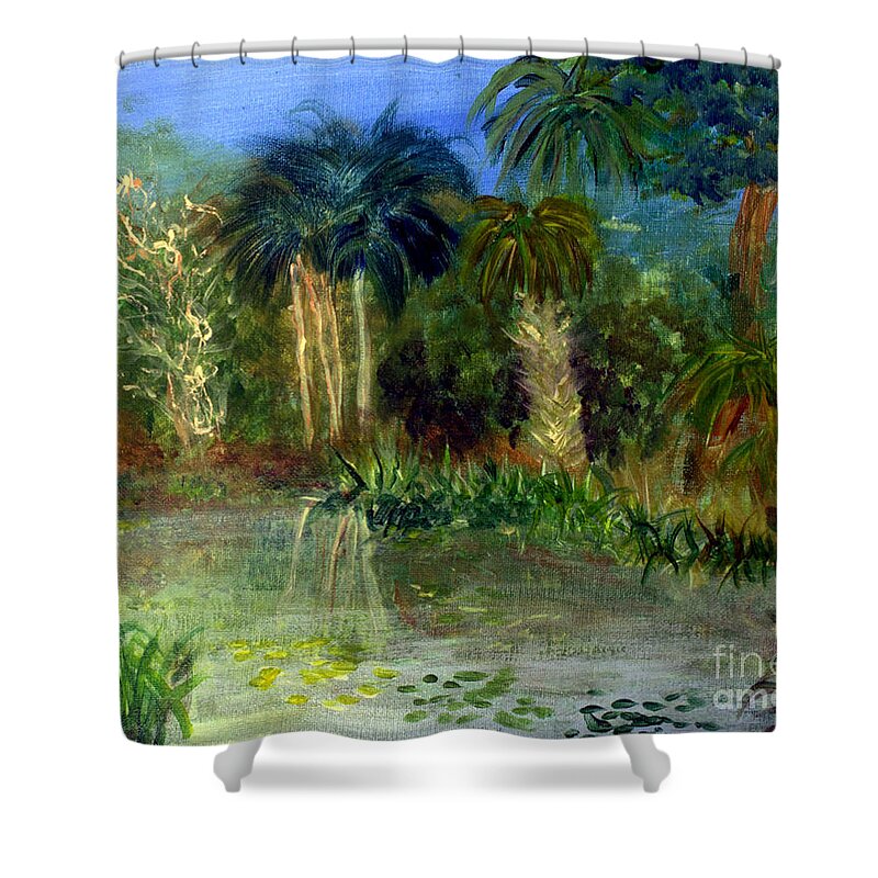 Blue Shower Curtain featuring the painting River at Riverbend Park in Jupiter Florida by Donna Walsh