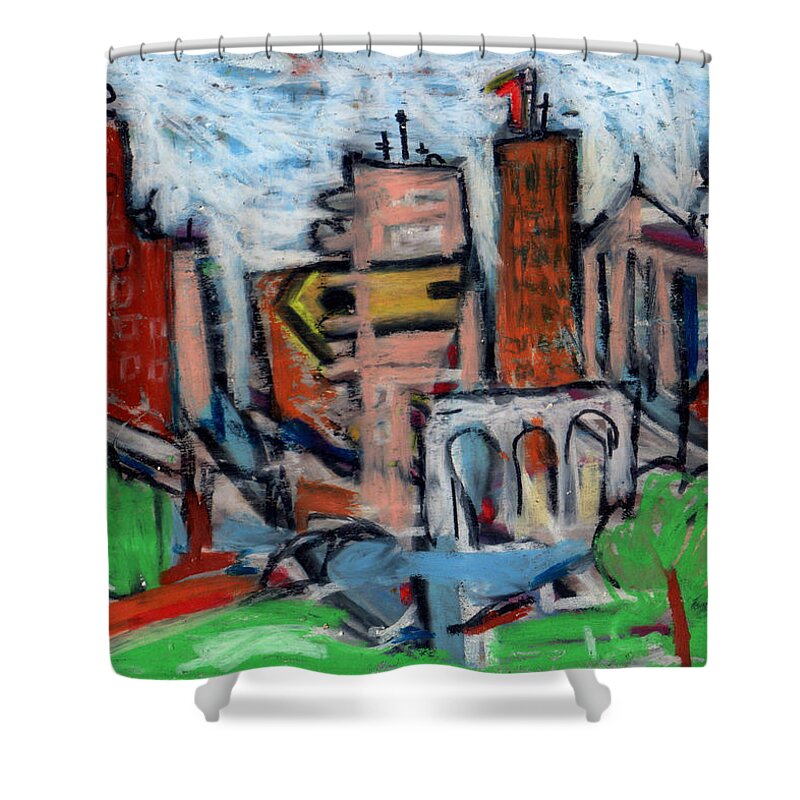 Painting Shower Curtain featuring the painting River City I by Todd Peterson