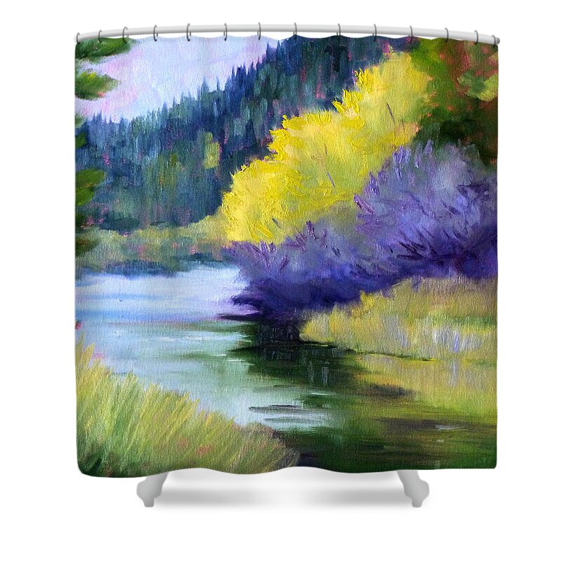 River Shower Curtain featuring the painting River Color by Nancy Merkle