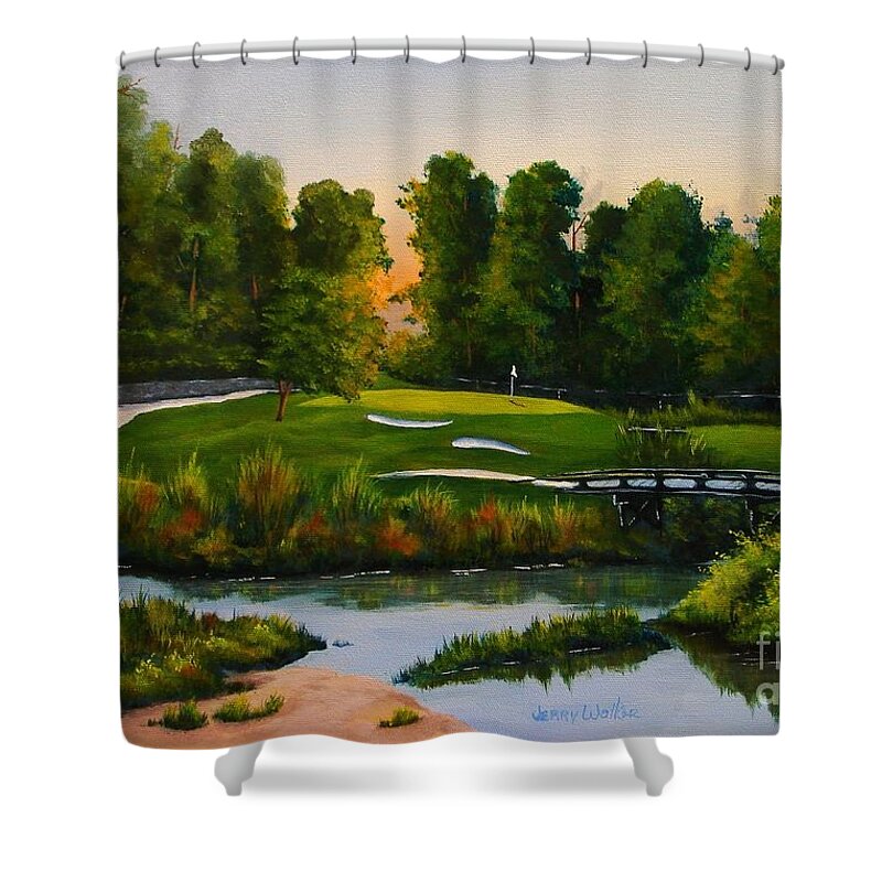 Golf Shower Curtain featuring the painting River Course #16 by Jerry Walker