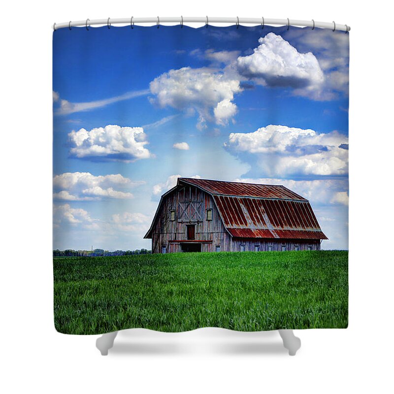 Barn Shower Curtain featuring the photograph Riverbottom Barn Against the Sky by Cricket Hackmann