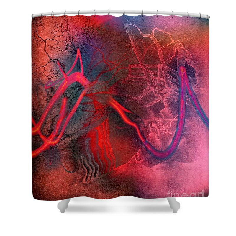 Surrealistic Image Shower Curtain featuring the digital art Road Between Worlds by David Neace CPX