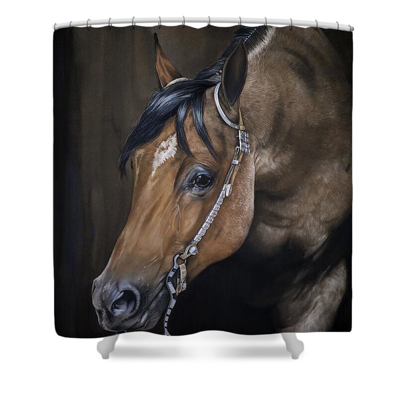 Equine Drawing Shower Curtain featuring the pastel Roanie by Joni Beinborn