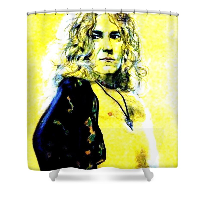 Robert Plant Shower Curtain featuring the drawing Robert Plant of Led Zeppelin  by Jim Fitzpatrick