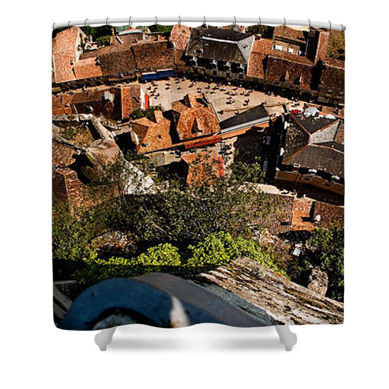 France Shower Curtain featuring the photograph Rocamadour rooftops from the Overlook Horizontal Panorama by Weston Westmoreland