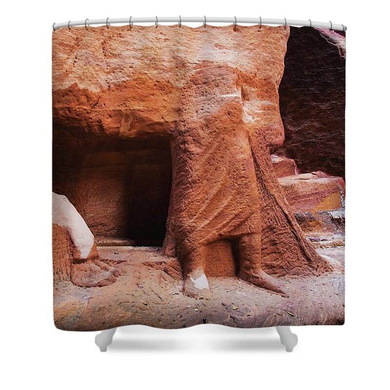 Art Shower Curtain featuring the photograph Rock Carved Into The Lower Half Of A by Reynold Mainse / Design Pics