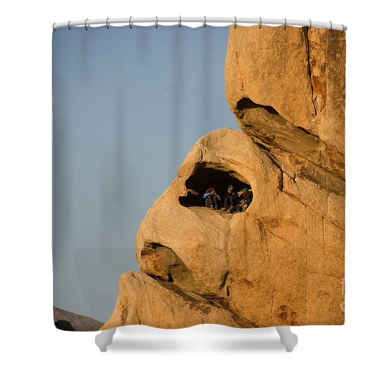 People Shower Curtain featuring the photograph Rock Climbers, Joshua Tree Np by Mark Newman