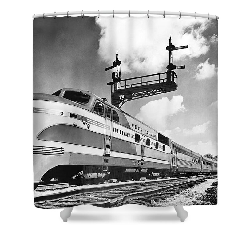 1930's Shower Curtain featuring the photograph Rock Island Line Rocket Train by Underwood Archives