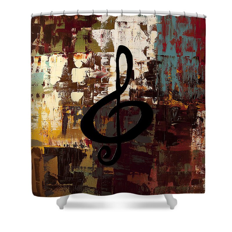 Music Abstract Art Shower Curtain featuring the painting Rock On by Carmen Guedez
