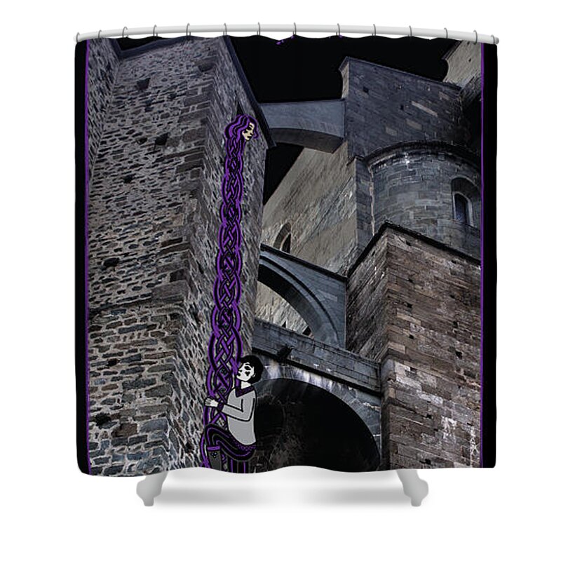 Celtic Art Shower Curtain featuring the digital art Rockin' Raven Celtic Rapunzel by Celtic Artist Angela Dawn MacKay