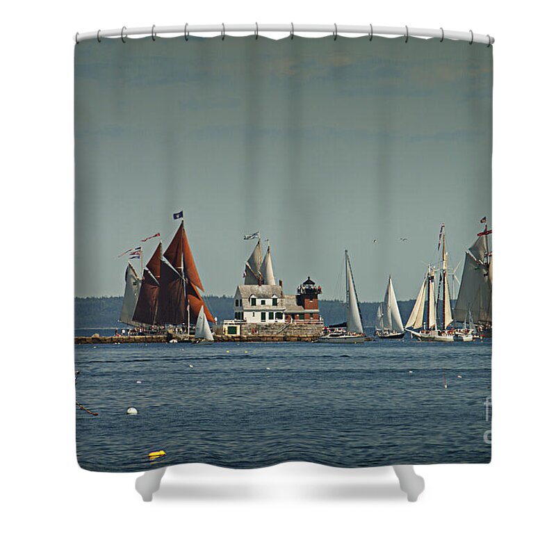 Rockland Shower Curtain featuring the photograph Rockland Break Water by Alana Ranney
