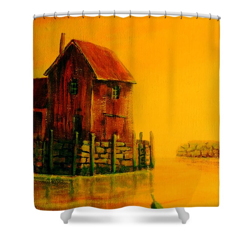 Seascape Shower Curtain featuring the painting Rockport 1 by Wayne Enslow