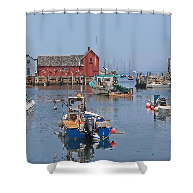 Rockport Ma Shower Curtain featuring the photograph Rockport Harbor Motif #1 by Michael Saunders