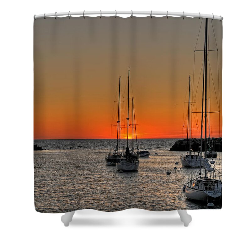 Rockport Shower Curtain featuring the photograph Rockport Harbor Sunrise by Liz Mackney