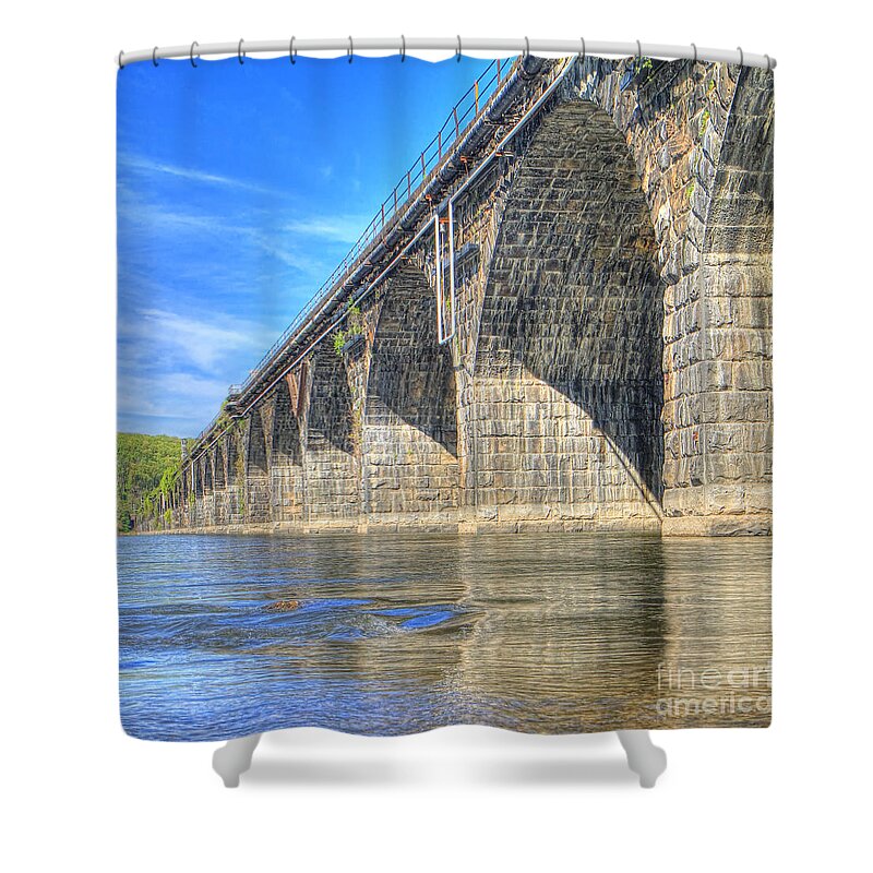 Harrisburg Shower Curtain featuring the photograph Rockville Bridge by Geoff Crego