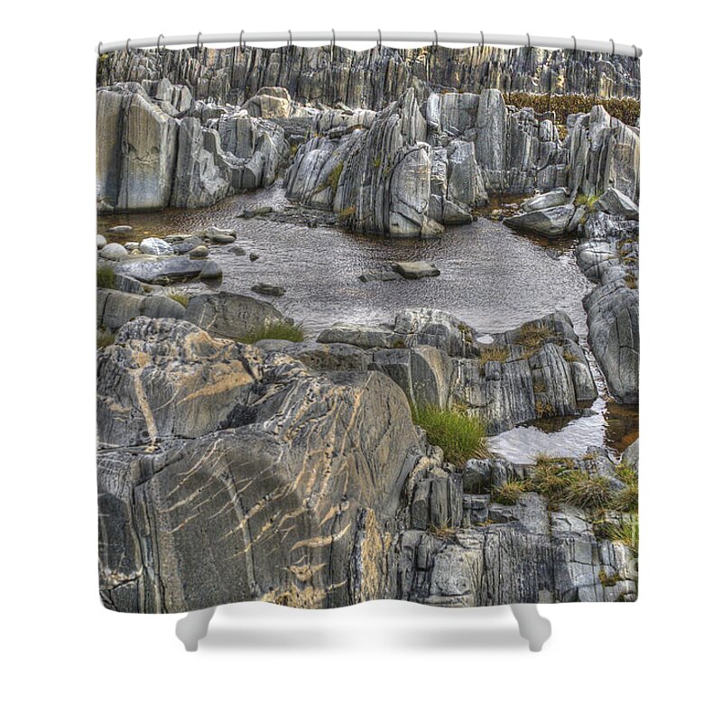 O Shower Curtain featuring the photograph Rocky Arctic Shoreline by Heiko Koehrer-Wagner