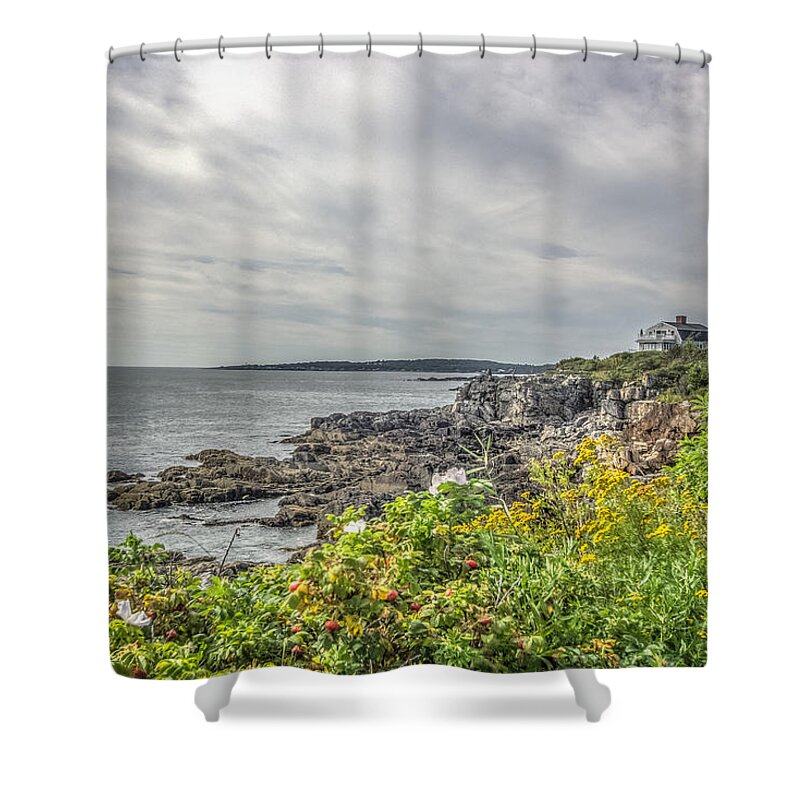Maine Shower Curtain featuring the photograph Rocky Maine shoreline by Jane Luxton