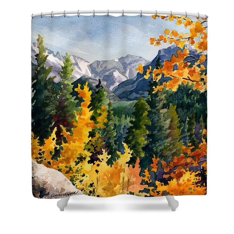 Autumn Trees Painting Shower Curtain featuring the painting Rocky Mountain National Park by Anne Gifford