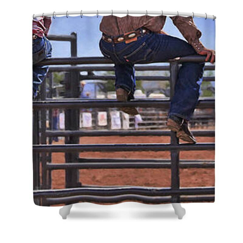 Rodeo Shower Curtain featuring the photograph Rodeo Fence Sitters by Priscilla Burgers