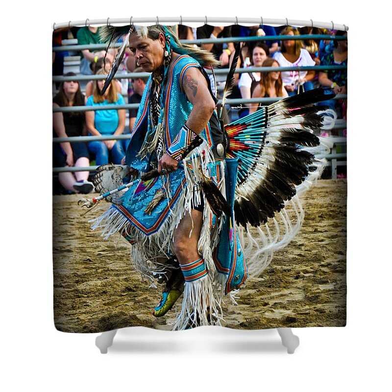 American Indian Shower Curtain featuring the photograph Rodeo Indian Dance by Gary Keesler