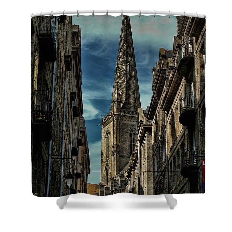 Europe Shower Curtain featuring the photograph Cathedrale Saint-Vincent-de-Saragosse de Saint-Malo by Tom Prendergast