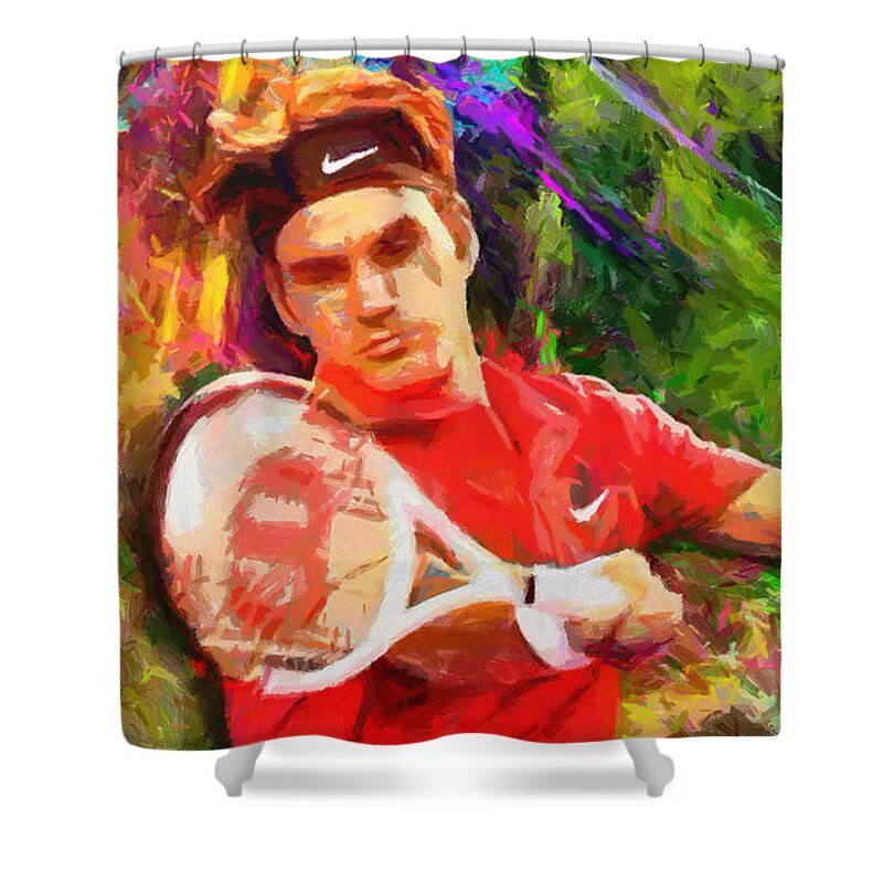 Roger Federer Paintings Shower Curtain featuring the digital art Roger Federer by RochVanh