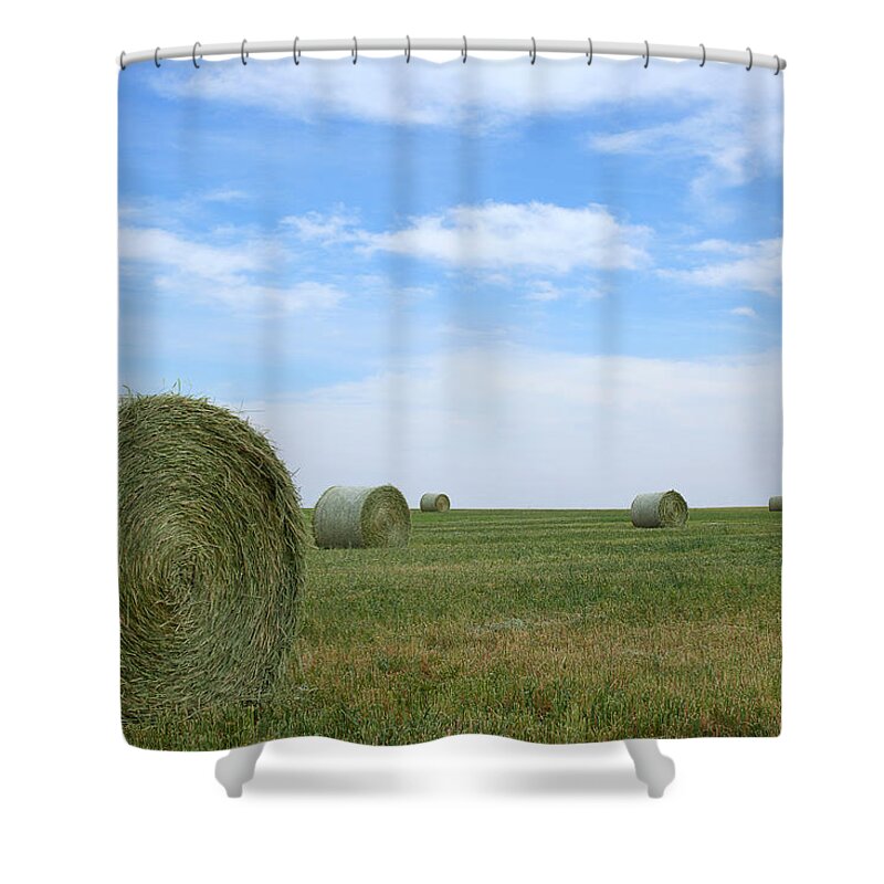 Hay Bales Photograph Shower Curtain featuring the photograph Rollin' Rollin' Rollin' by Jim Garrison