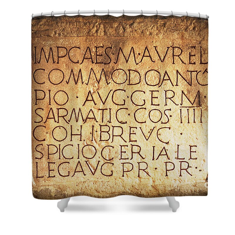 Stone Shower Curtain featuring the photograph Roman Inscription by Heiko Koehrer-Wagner