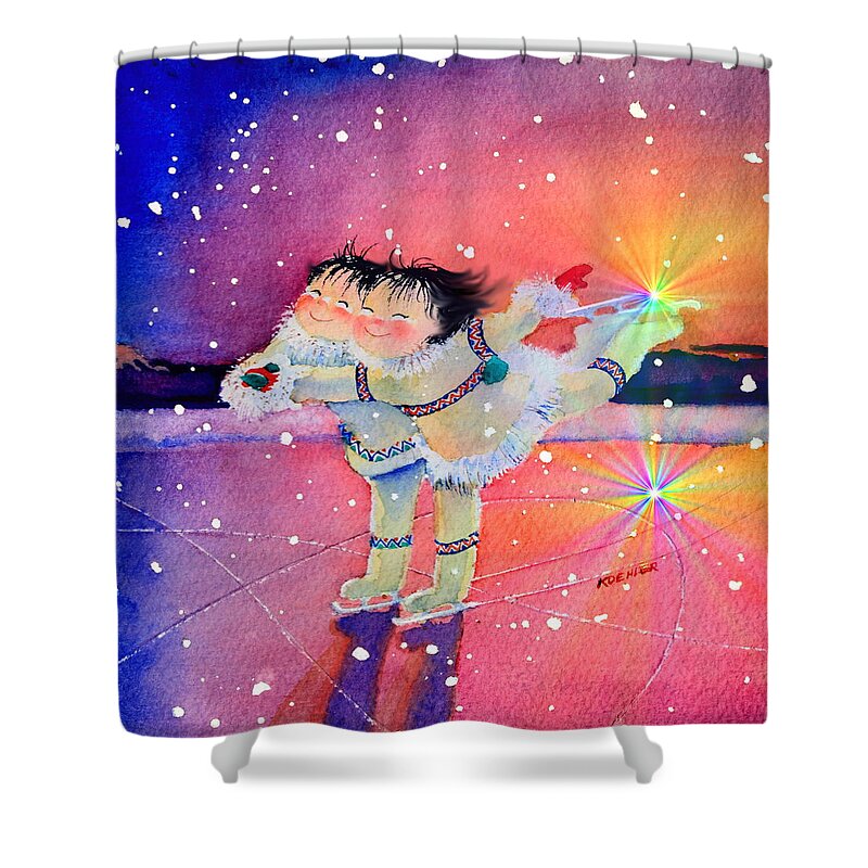 Skaters Shower Curtain featuring the painting Romance In The Midnight Sun by Hanne Lore Koehler