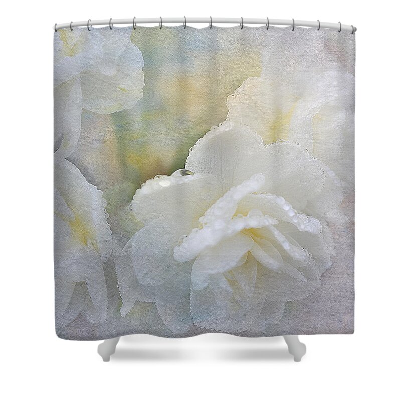 White Shower Curtain featuring the digital art Romance in White by Michelle Ayn Potter