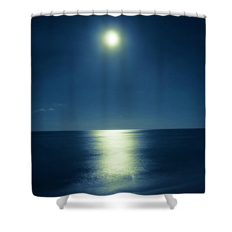 Scenics Shower Curtain featuring the photograph Romantic Moonlit Night Over Ocean by Jaminwell
