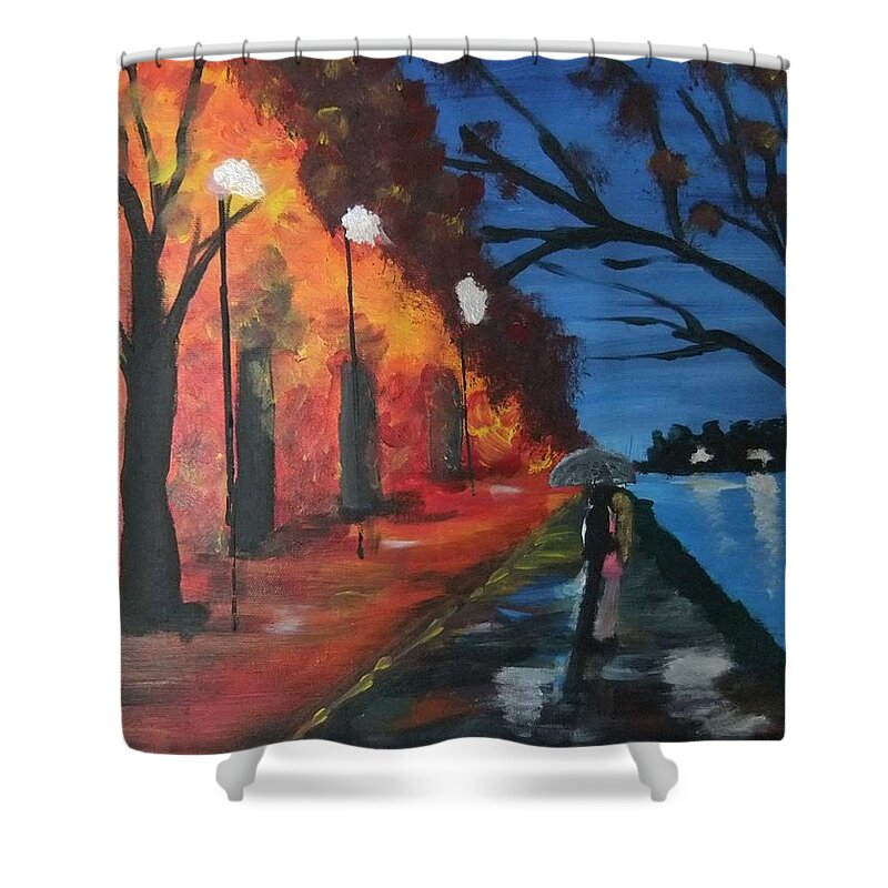 Treetops Shower Curtain featuring the painting Romantic Walk by Lynne McQueen