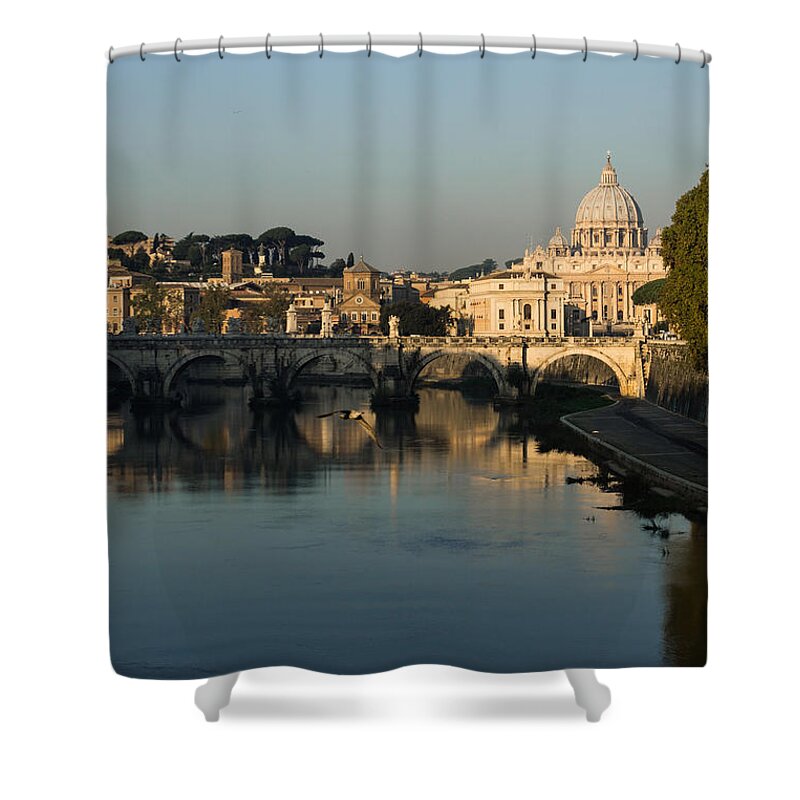 Rome Shower Curtain featuring the photograph Rome - Iconic View of Saint Peter's Basilica Reflecting in Tiber River by Georgia Mizuleva