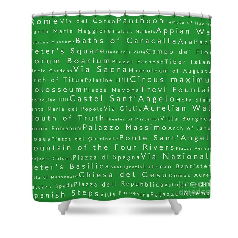 Cities Shower Curtain featuring the photograph Rome in Words Green by Sabine Jacobs